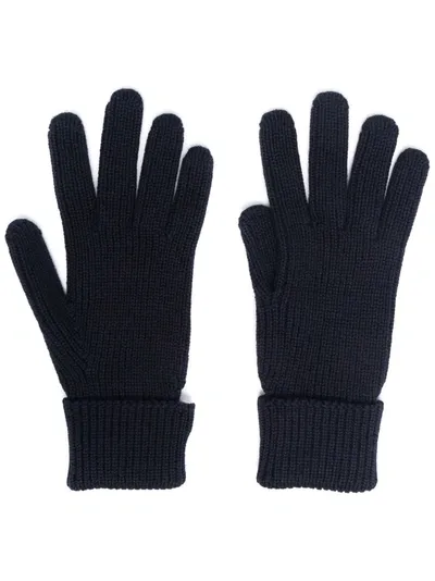 Woolrich Logo Knitted Gloves In Blue