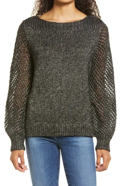 Tommy Bahama Shimmer Balloon Sleeve Sweater In Black