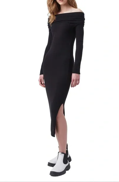 French Connection Babysoft Long Sleeve Off The Shoulder Midi Dress In Black