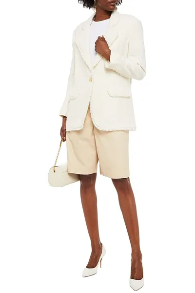 Boutique Moschino Frayed Tweed Blazer In Ivory