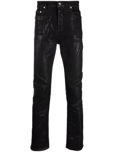 Rick Owens Drkshdw Black Detroit Cut Foil-effect Slim Jeans