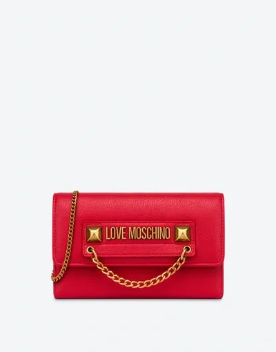 Love Moschino Clutch With Logo And Chain In Black