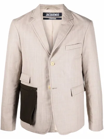 Jacquemus Pouch-pocket Single-breasted Blazer In Brown