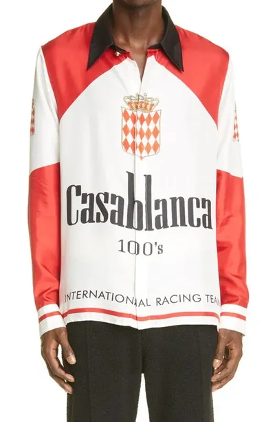 Casablanca Print Long Sleeve Silk Twill Shirt In Red