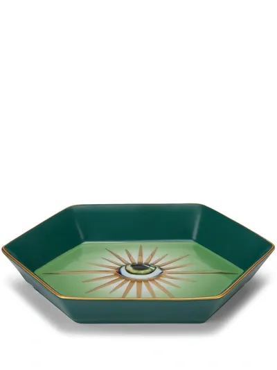 L'objet Lito Porcelain Eye Hexagon Tray In Green