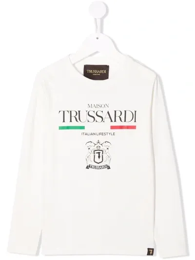 Trussardi Junior Kids' Logo Print T-shirt In White