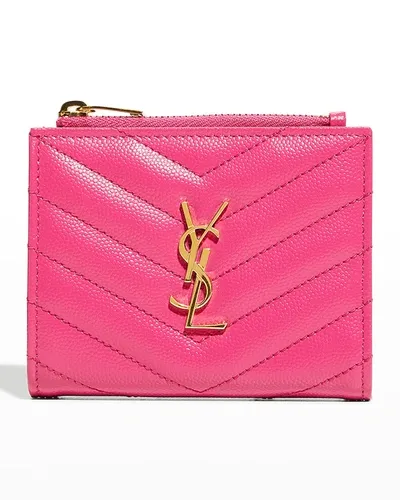 Saint Laurent Monogram Quilted Grain Wallet In Pink