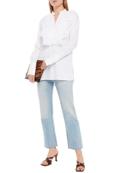 Victoria Victoria Beckham Ruffled Cotton-poplin Blouse In White