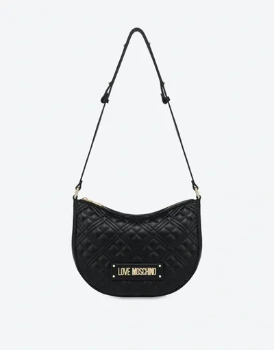 Love Moschino Shiny Quilted Hobo Bag In Black