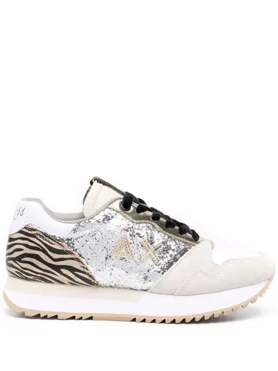 Sun 68 Sequin-embellished Flatform Sneakers In Silber