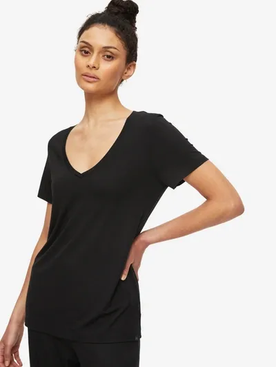 Derek Rose Women's V-neck T-shirt Lara Micro Modal Stretch Black