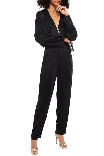 Dundas Leopard Satin-jacquard Jumpsuit In Black