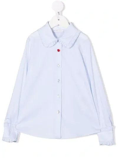 Monnalisa Kids' Ruffle Trim Shirt In Blue