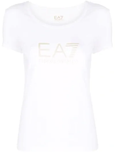 Ea7 Logo-print Cotton T-shirt In White