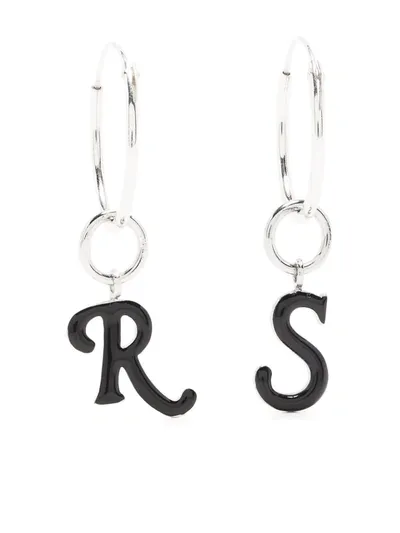 Raf Simons Earrings With Logo Pendants Unisex In Silver,black