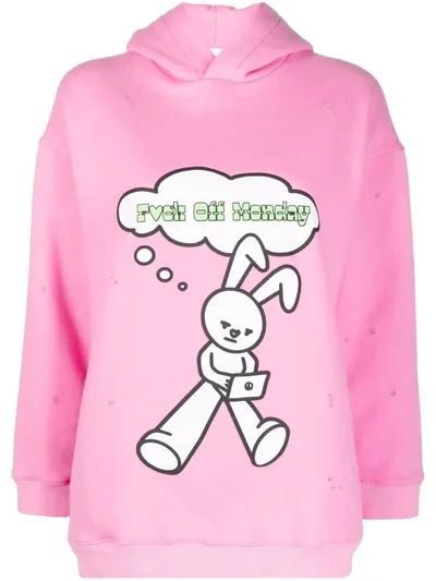 Natasha Zinko Rabbit-print Long-sleeved Hoodie In Pink