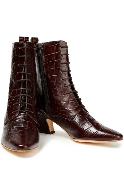 Miista Zelie Croc-effect Leather Ankle Boots In Brown