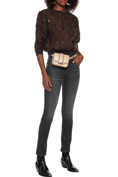 Brunello Cucinelli Sequin-embellished Embroidered Silk-organza Sweatshirt In Brown