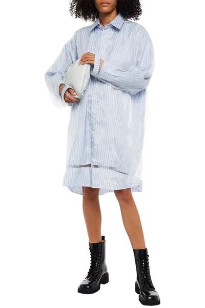 Maison Margiela Organza-paneled Pinstriped Cotton-poplin Shirt Dress In Blue