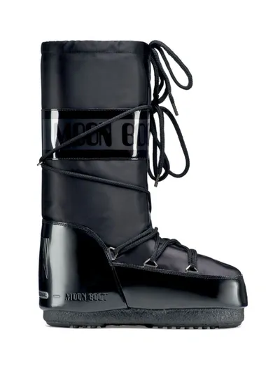 Moon Boot Icon Glance Satin Snow Boots In Black