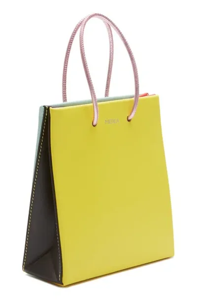 Medea Short Scraps Colorblock Leather Tote In Yellow Mint Pink