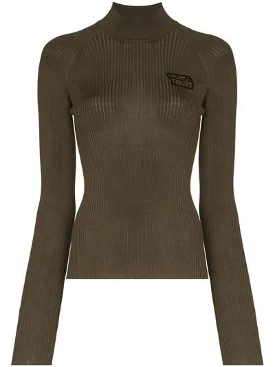 Versace La Greca Ribbed Jumper In Green