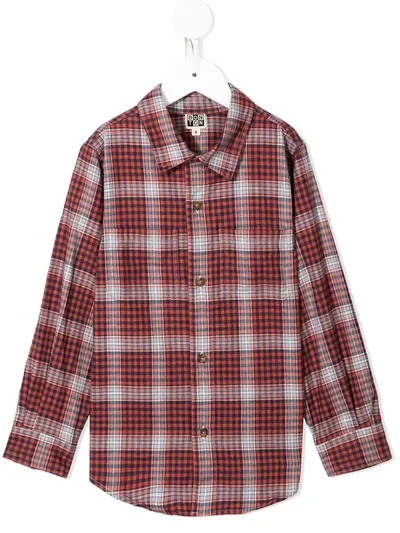 Bonton Kids' Checked Long-sleeve Cotton Shirt In Red