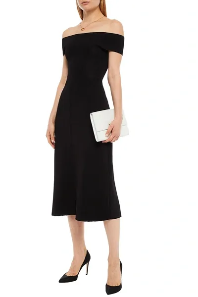 Victoria Beckham Off-the-shoulder Stretch-knit Midi Dress In Black