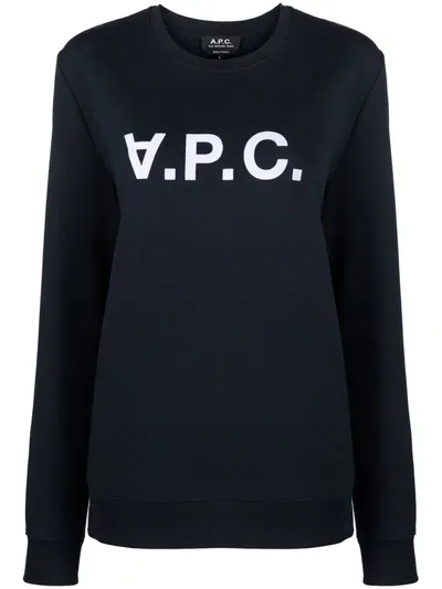 Apc Crew Neck Sweatshirt In Blue Cotton