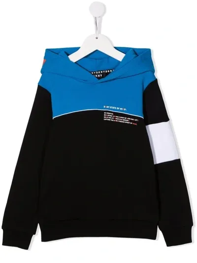 Dkny Kids' Logo-print Colour-block Hoodie In Blue