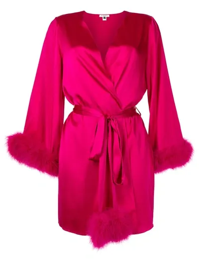 Gilda & Pearl Kitty Feather Trim Short Robe In  Hollywood Rose