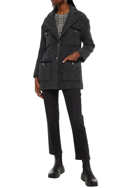 Maje Guiliana Button-detailed Bouclé-tweed Coat In Gray