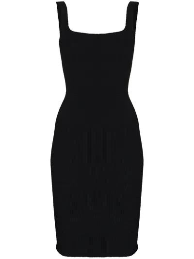 Hunza G Seersucker Square Neck Mini Dress In Black