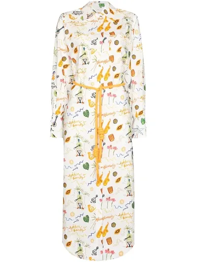 Alemais Cotton Long Shirt Dress With Multicolor Pattern In White