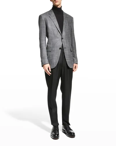 Ermenegildo Zegna Slim-fit Prince Of Wales Checked Cashmere, Silk And Hemp-blend Blazer In Dk Gry Ck