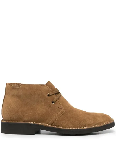 Polo Ralph Lauren Logo-patch Suede Ankle Boots In Braun