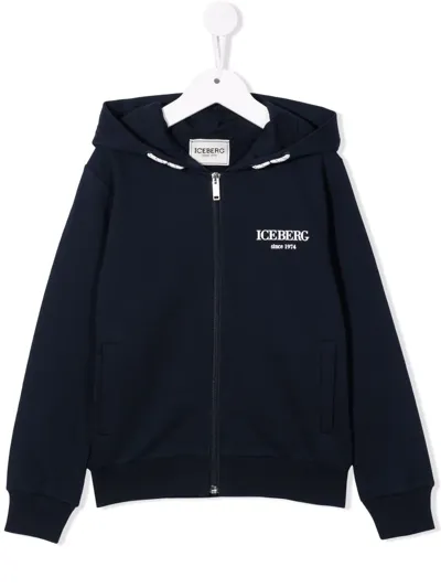 Iceberg Kids' Logo-print Zip-up Hoodie In Blue