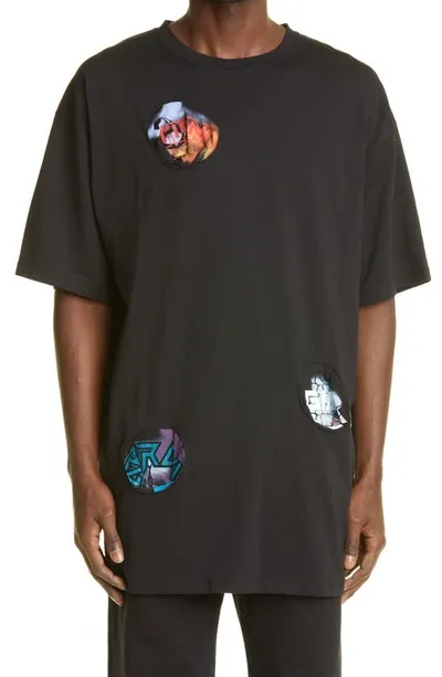 Raf Simons Print Pocket Hole Oversize Cotton T-shirt In Black