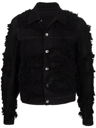 Rick Owens Drkshdw Black Denim Jumbo Destroyed Worker Jacket In 09 Black