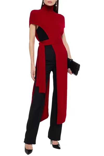 Safiyaa Jodine Belted Asymmetric Cashmere Turtleneck Sweater