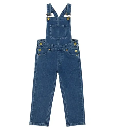 Mini Rodini Kids' Logo-embroidered Denim Dungarees In Blue