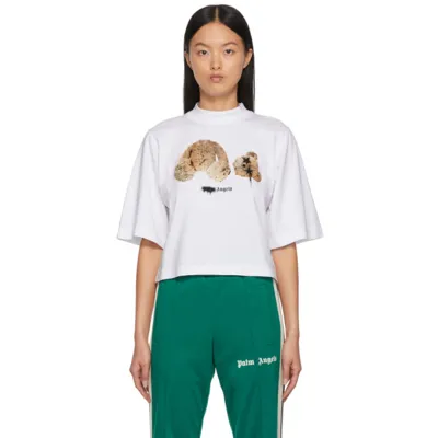 Palm Angels White Sprayed Bear Cropped T-shirt