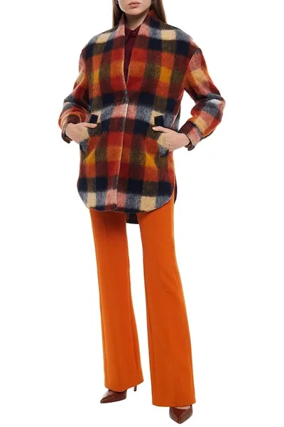 Veronica Beard Nanci Dickey Checked Brushed-felt Coat In Orange