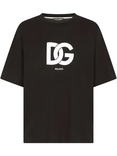 Dolce & Gabbana Cotton T-shirt With Dg Logo Print In Nero