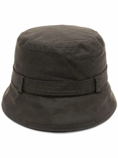 Barbour Buckle-detail Waxed Bucket Hat In Green