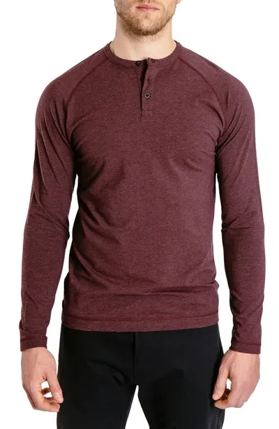 Public Rec Go-to Long Sleeve Performance Henley T-shirt In Heather Burgundy