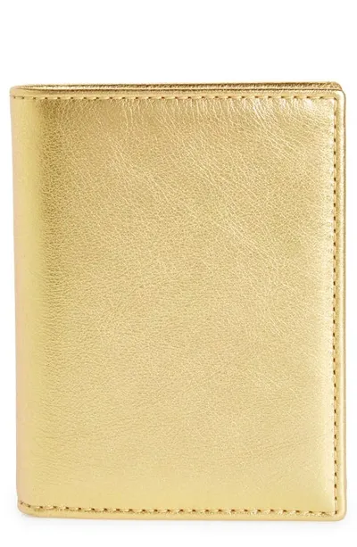 Comme Des Garçons Metallic Leather Bifold Wallet In Gold