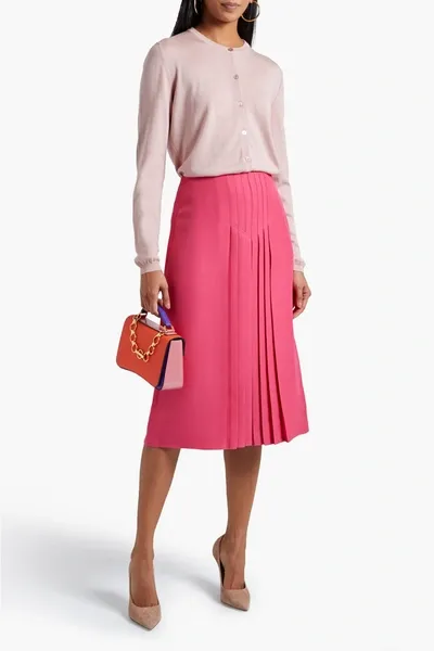 Valentino Pleated Silk And Wool-blend Crepe Skirt In Fuchsia