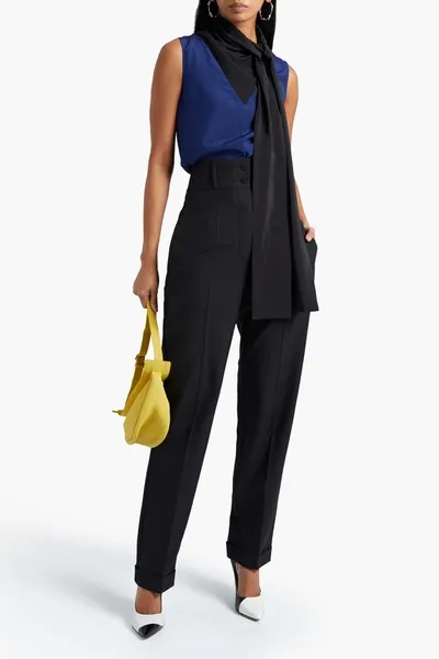 Roksanda Medea Grain De Poudre Wool Tapered Pants In Black