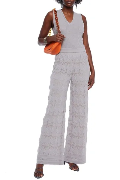 M Missoni Crochet-knit Wool Wide-leg Pants In Light Gray